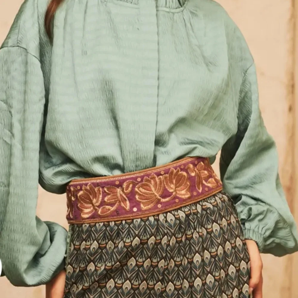 Nekane Purple Embroidered Cotton & Suede Wide Statement Belt Boho Artisan NWT